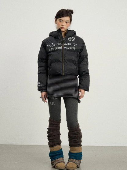 Puffy Quilted Winter Coat With German Print