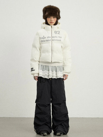 Puffy Quilted Winter Coat With German Print