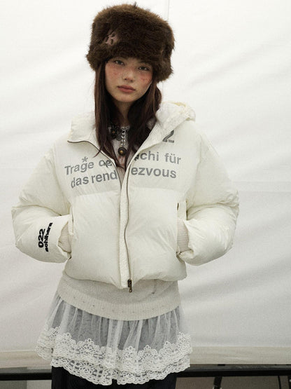 Achihara Puffy Quilted Winter Coat With German Print
