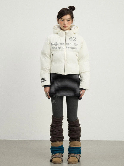 Puffy Quilted Winter Coat With German Print