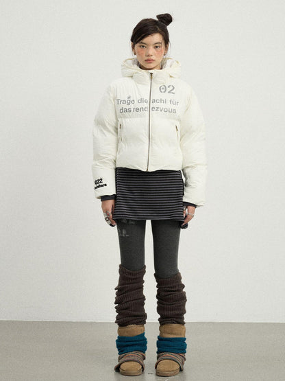 Achihara Puffy Quilted Winter Coat With German Print