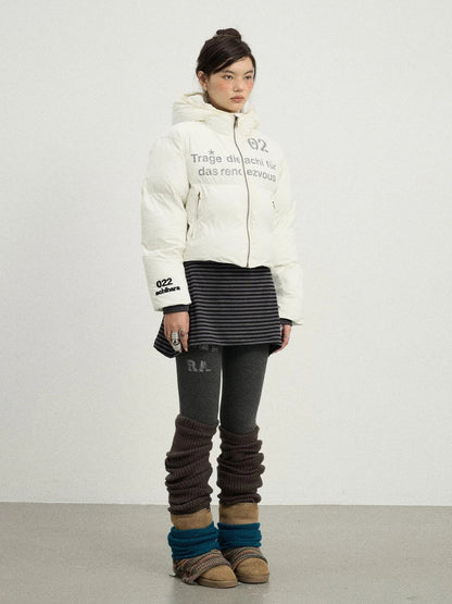 Puffy Quilted Winter Coat With German Print