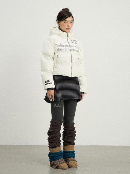 Achihara Puffy Quilted Winter Coat With German Print
