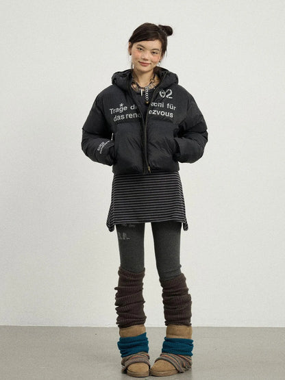 Puffy Quilted Winter Coat With German Print