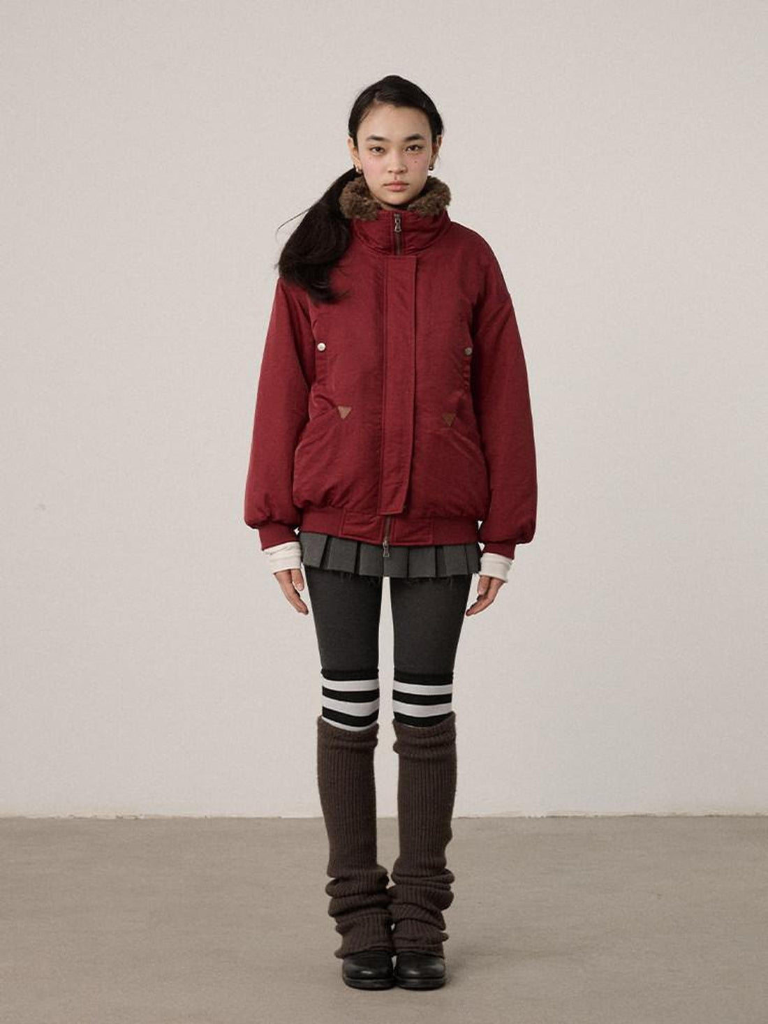 Achihara Quilted Stand Collar Zip Front Commuter Loose Fit Solid Puffer Jacker