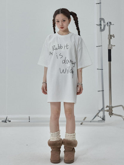 Achihara Rabbit Embroidered Cotton Tee with Bead Detail