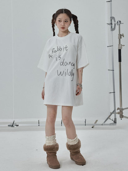 Achihara Rabbit Embroidered Cotton Tee with Bead Detail