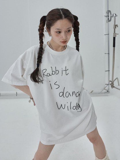 Achihara Rabbit Embroidered Cotton Tee with Bead Detail