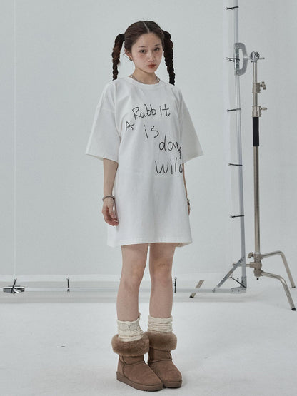 Achihara Rabbit Embroidered Cotton Tee with Bead Detail