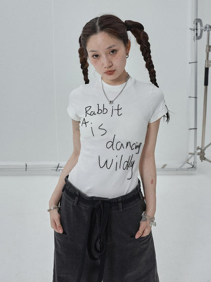 Achihara Rabbit Embroidered Cotton Tee with Bead Detail
