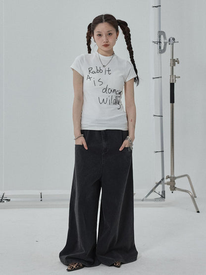 Achihara Rabbit Embroidered Cotton Tee with Bead Detail