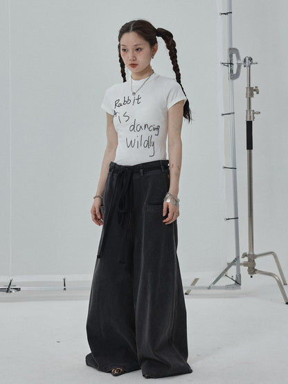Achihara Rabbit Embroidered Cotton Tee with Bead Detail