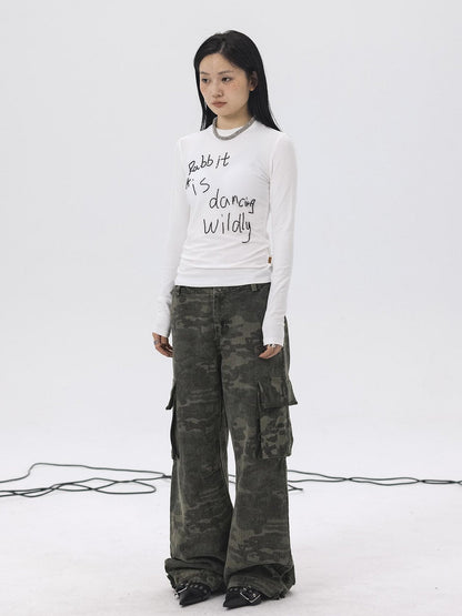 Achihara Rabbit Embroidered Cotton Tee with Bead Detail