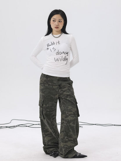 Achihara Rabbit Embroidered Cotton Tee with Bead Detail