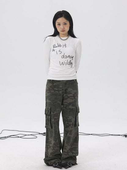 Achihara Rabbit Embroidered Cotton Tee with Bead Detail