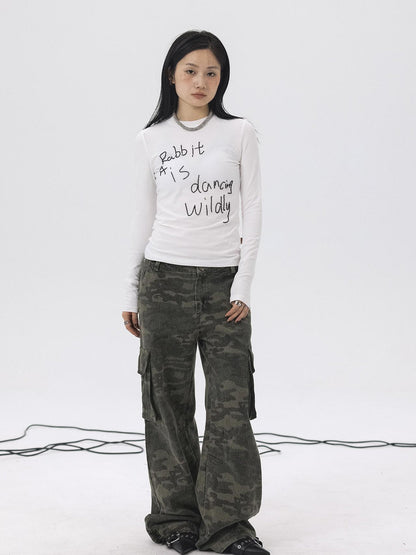 Achihara Rabbit Embroidered Cotton Tee with Bead Detail