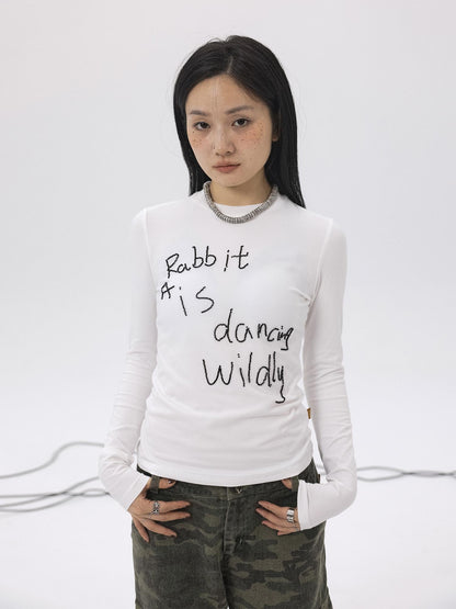 Achihara Rabbit Embroidered Cotton Tee with Bead Detail
