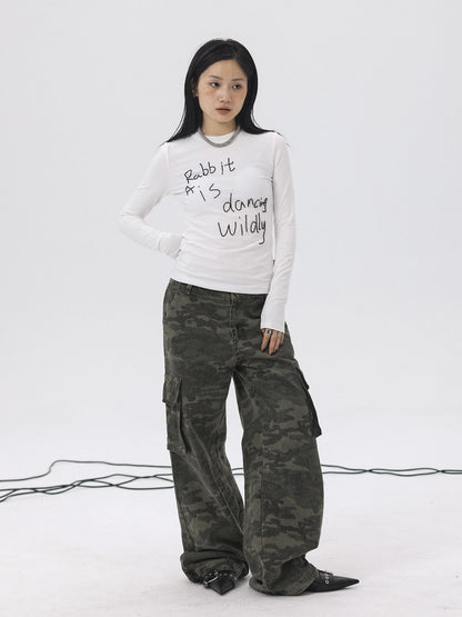 Achihara Rabbit Embroidered Cotton Tee with Bead Detail