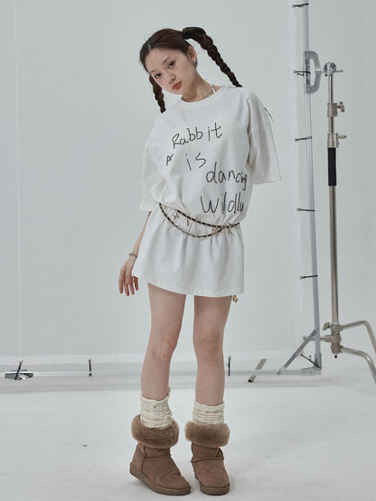 Achihara Rabbit Embroidered Cotton Tee with Bead Detail