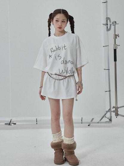 Achihara Rabbit Embroidered Cotton Tee with Bead Detail