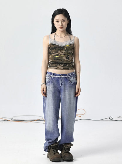Radish Ice Washed High-Waist Wide-Leg Jeans