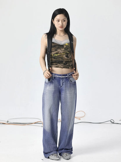 Radish Ice Washed High-Waist Wide-Leg Jeans