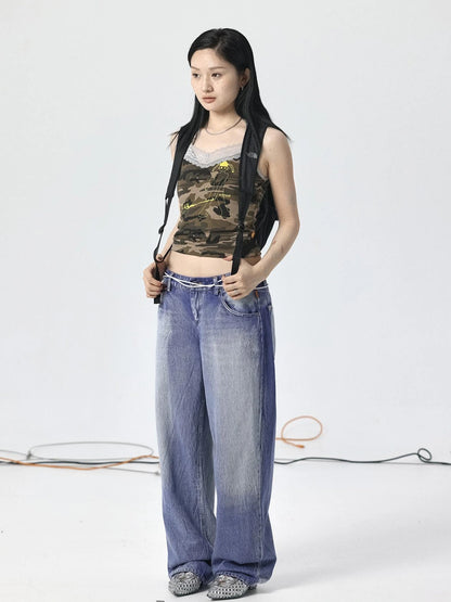Radish Ice Washed High-Waist Wide-Leg Jeans