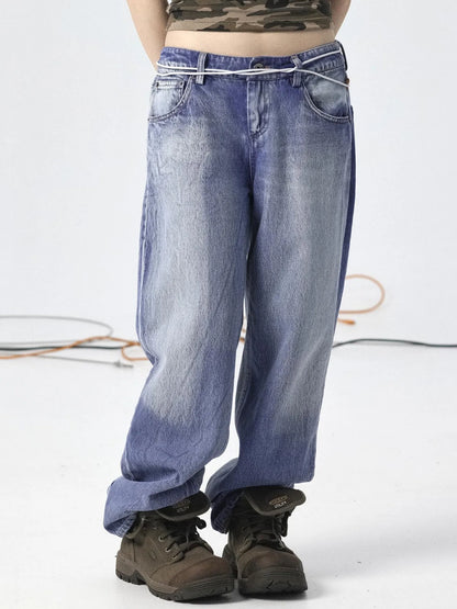Radish Ice Washed High-Waist Wide-Leg Jeans