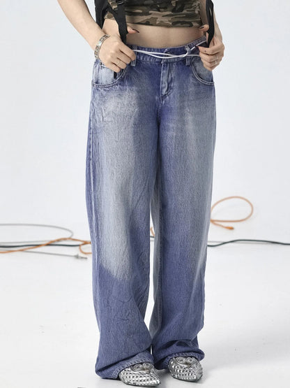 Radish Ice Washed High-Waist Wide-Leg Jeans