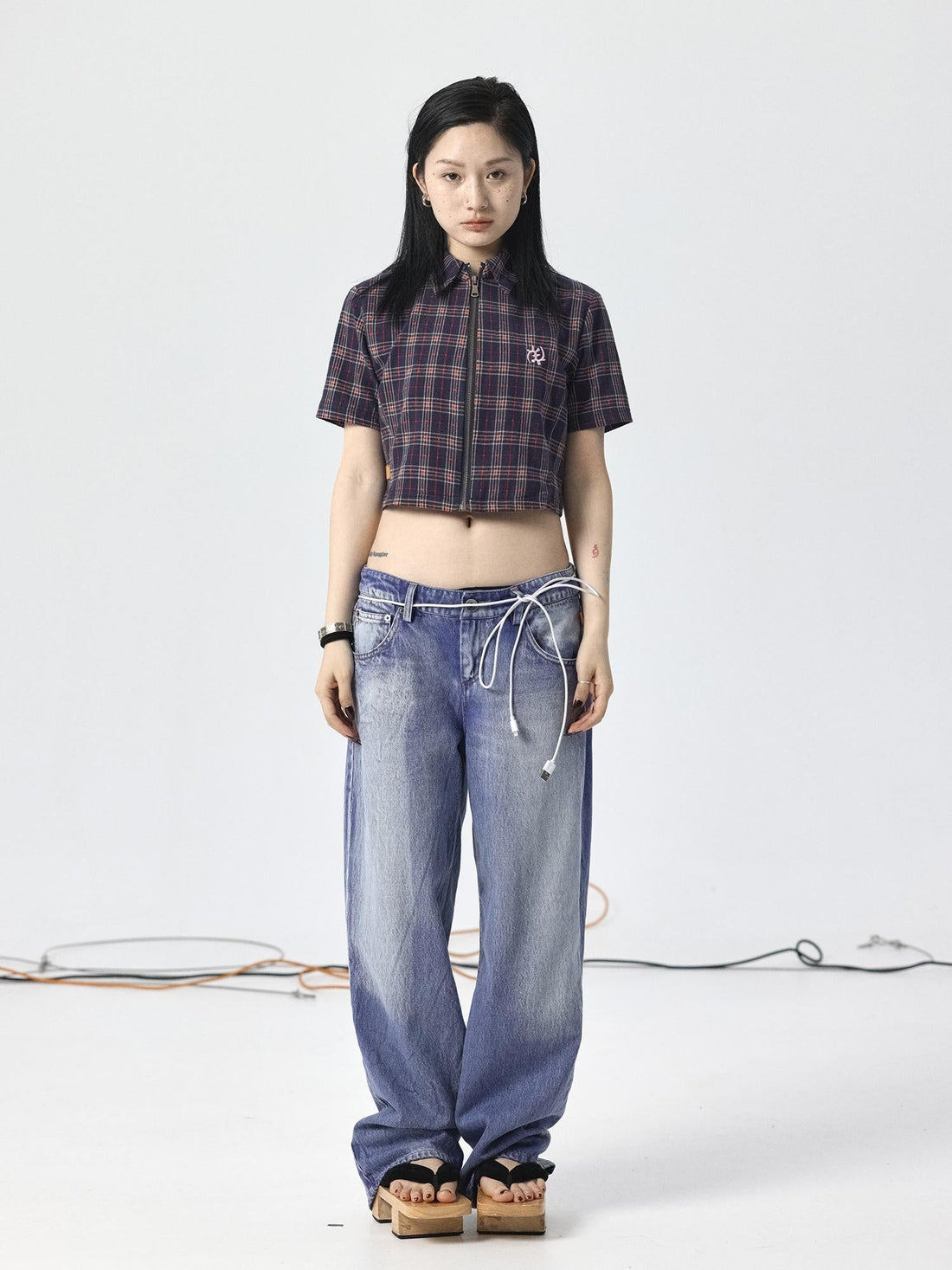 Achihara Radish Ice Washed High-Waist Wide-Leg Jeans