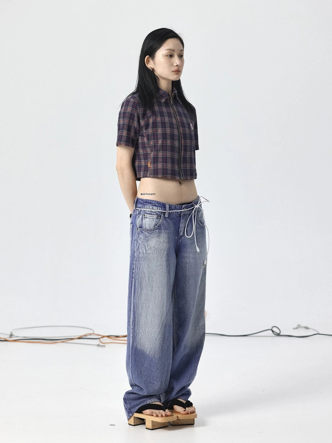 Radish Ice Washed High-Waist Wide-Leg Jeans