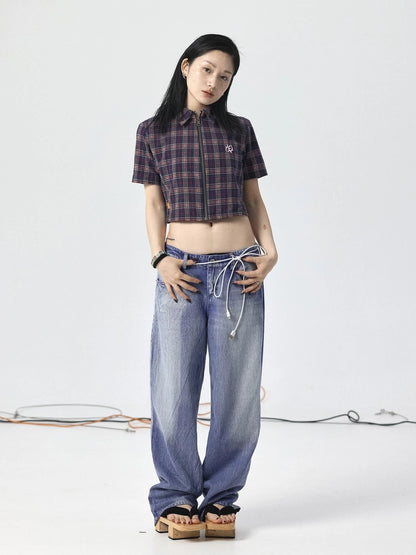 Radish Ice Washed High-Waist Wide-Leg Jeans