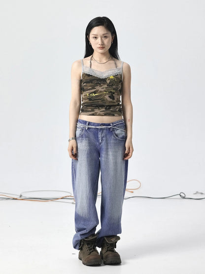 Radish Ice Washed High-Waist Wide-Leg Jeans