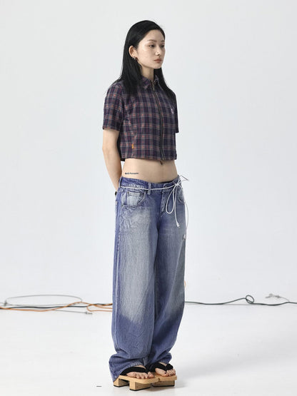 Achihara Radish Ice Washed High-Waist Wide-Leg Jeans