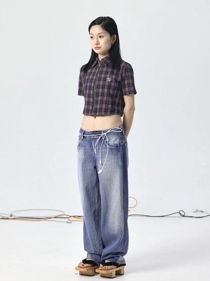 Radish Ice Washed High-Waist Wide-Leg Jeans