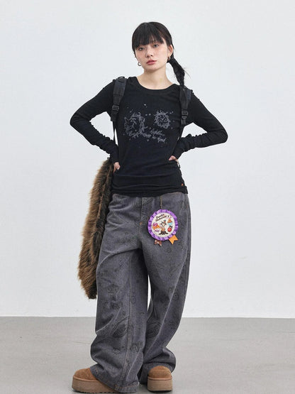 Relaxed Graffiti Jeans With Vintage Wash