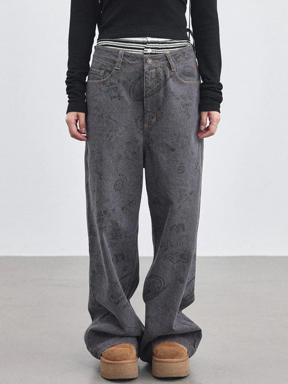 Relaxed Graffiti Jeans With Vintage Wash