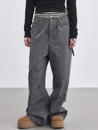 Relaxed Graffiti Jeans With Vintage Wash