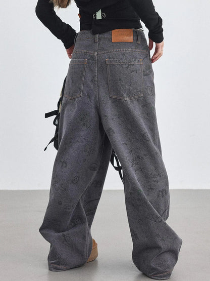 Relaxed Graffiti Jeans With Vintage Wash
