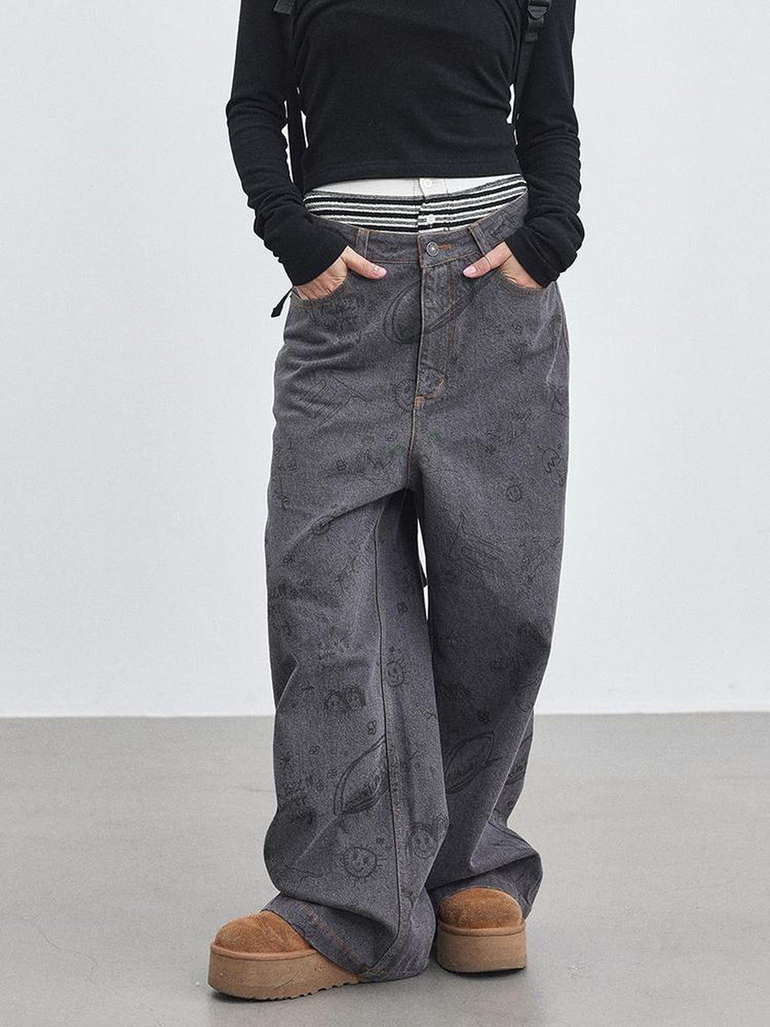 Achihara Relaxed Graffiti Jeans With Vintage Wash