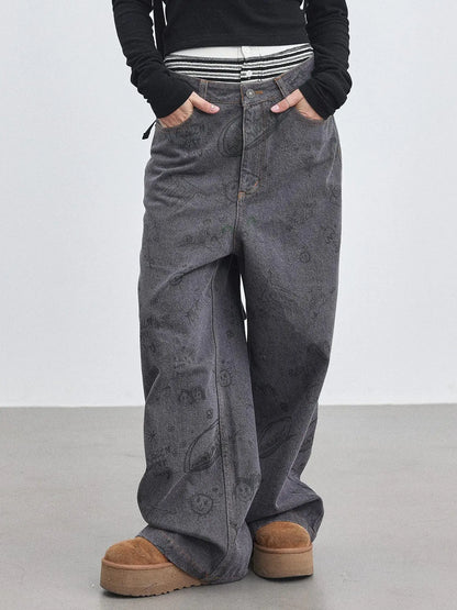 Relaxed Graffiti Jeans With Vintage Wash