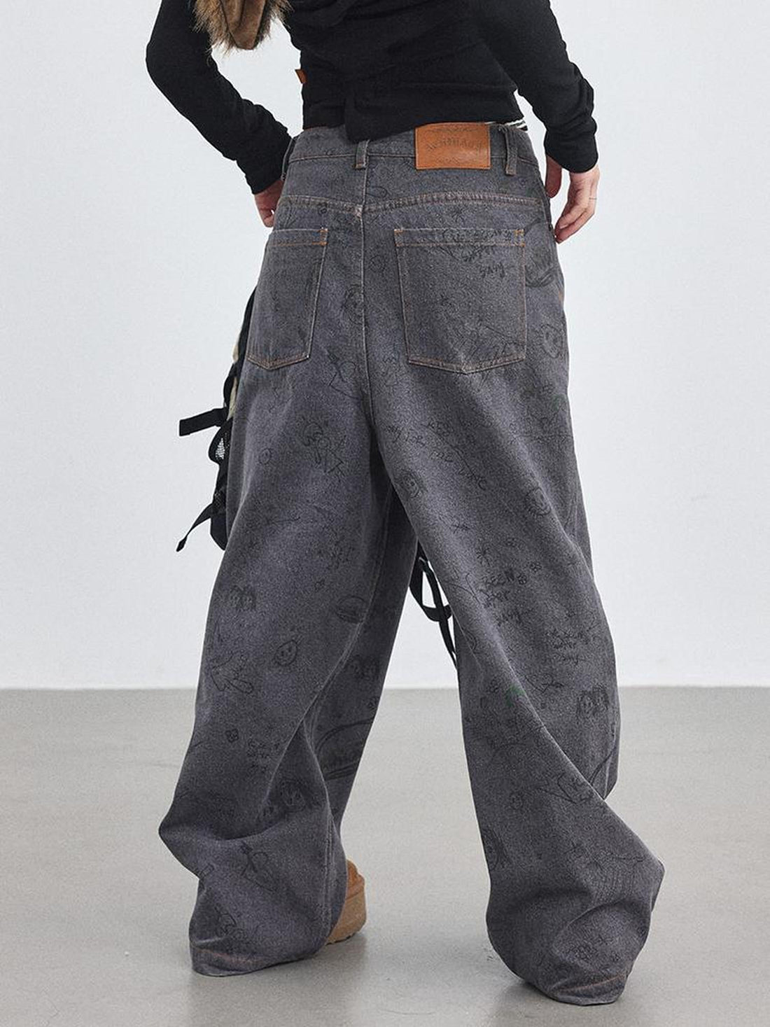 Achihara Relaxed Graffiti Jeans With Vintage Wash