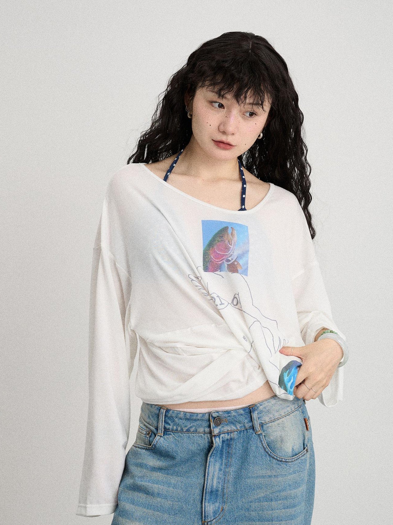 Achihara Relaxed Salted Fish Sunshield Loose Top
