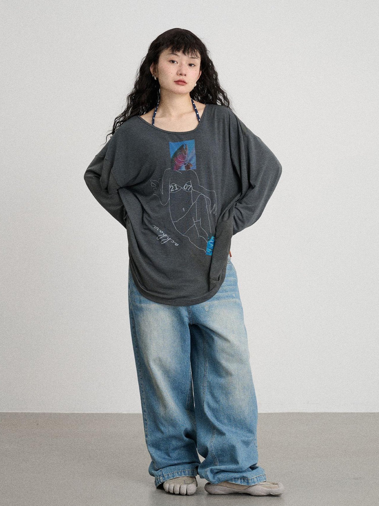 Achihara Relaxed Salted Fish Sunshield Loose Top