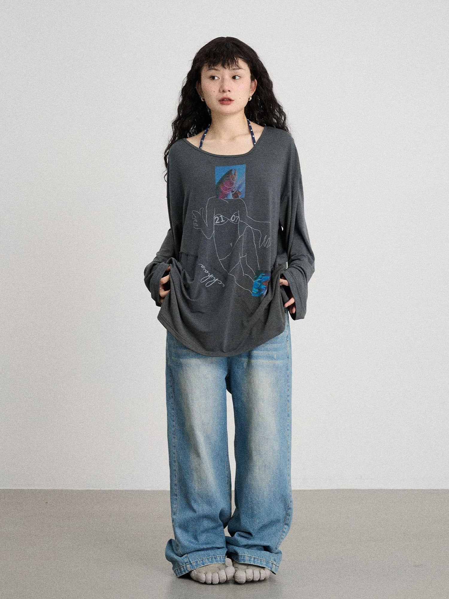 Achihara Relaxed Salted Fish Sunshield Loose Top