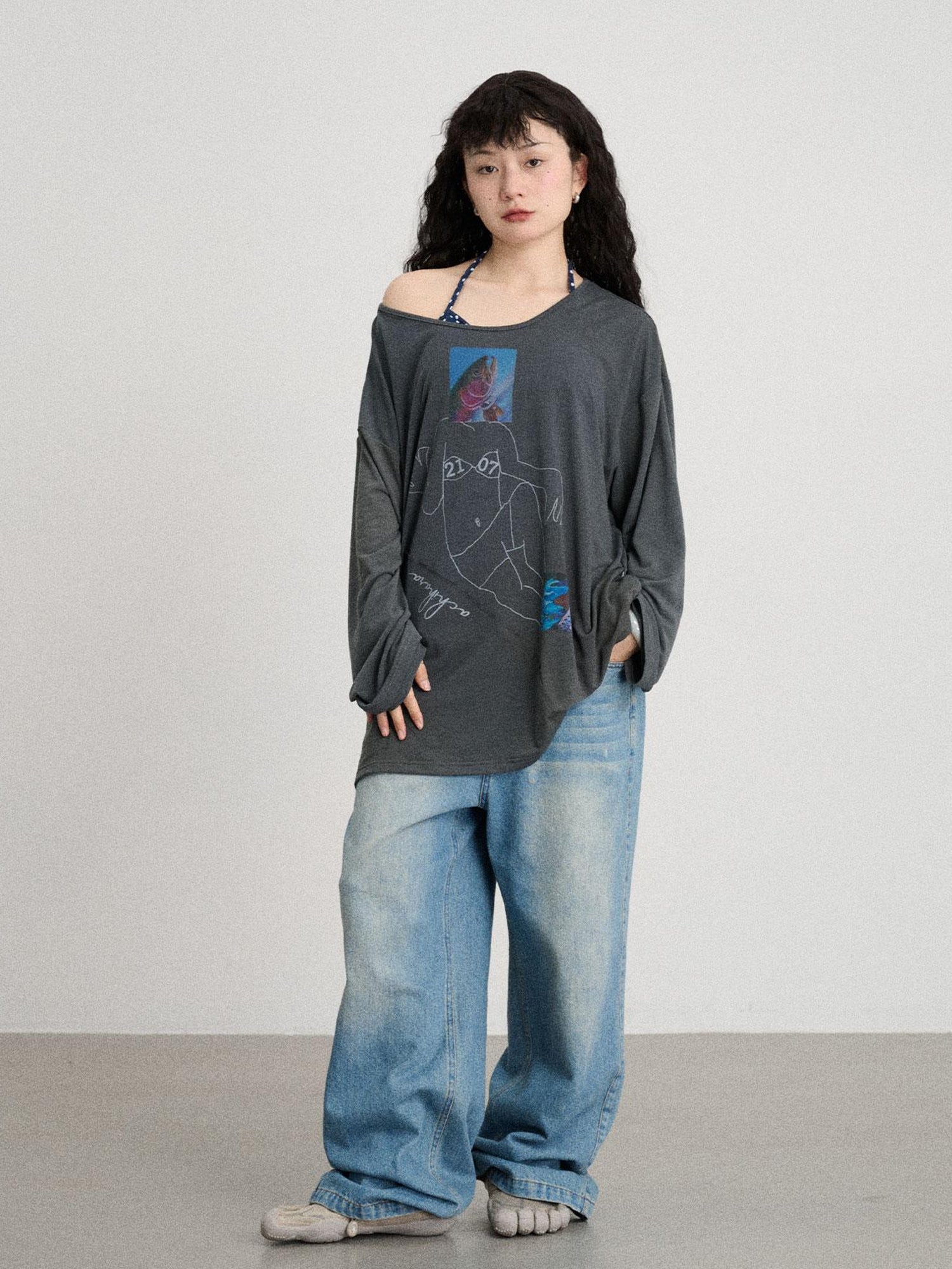 Achihara Relaxed Salted Fish Sunshield Loose Top
