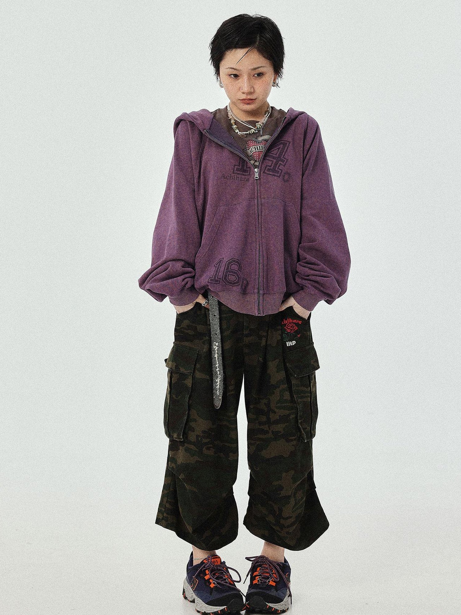 Achihara Renaissance Washed Hoodie V-Neck T-Shirt Long-Sleeve