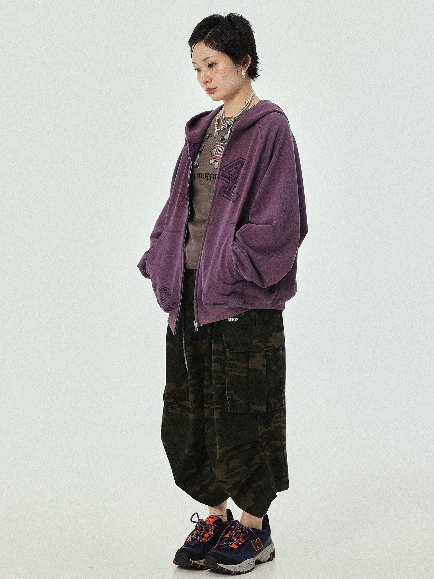 Achihara Renaissance Washed Hoodie V-Neck T-Shirt Long-Sleeve