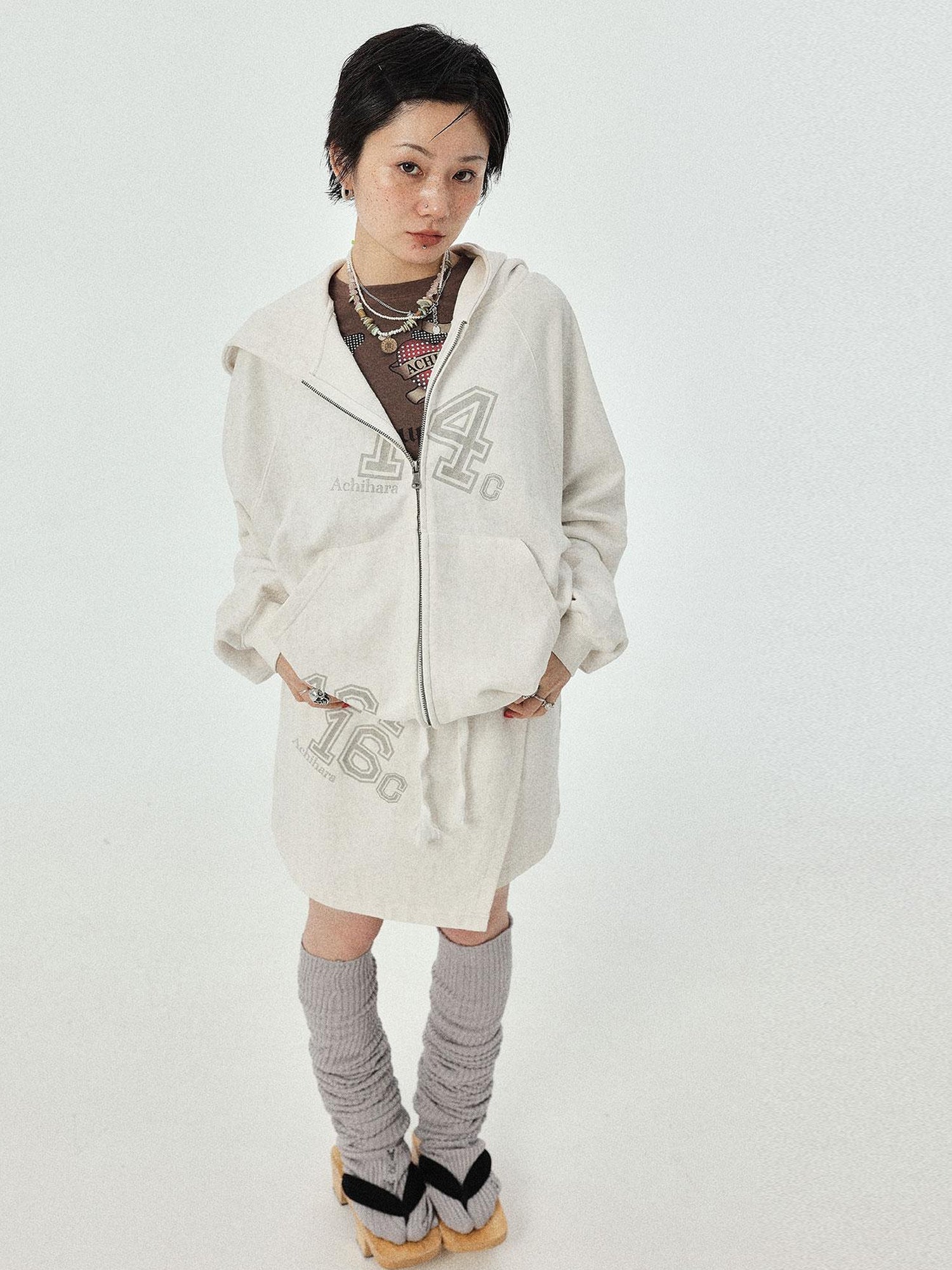 Achihara Renaissance Washed Hoodie V-Neck T-Shirt Long-Sleeve