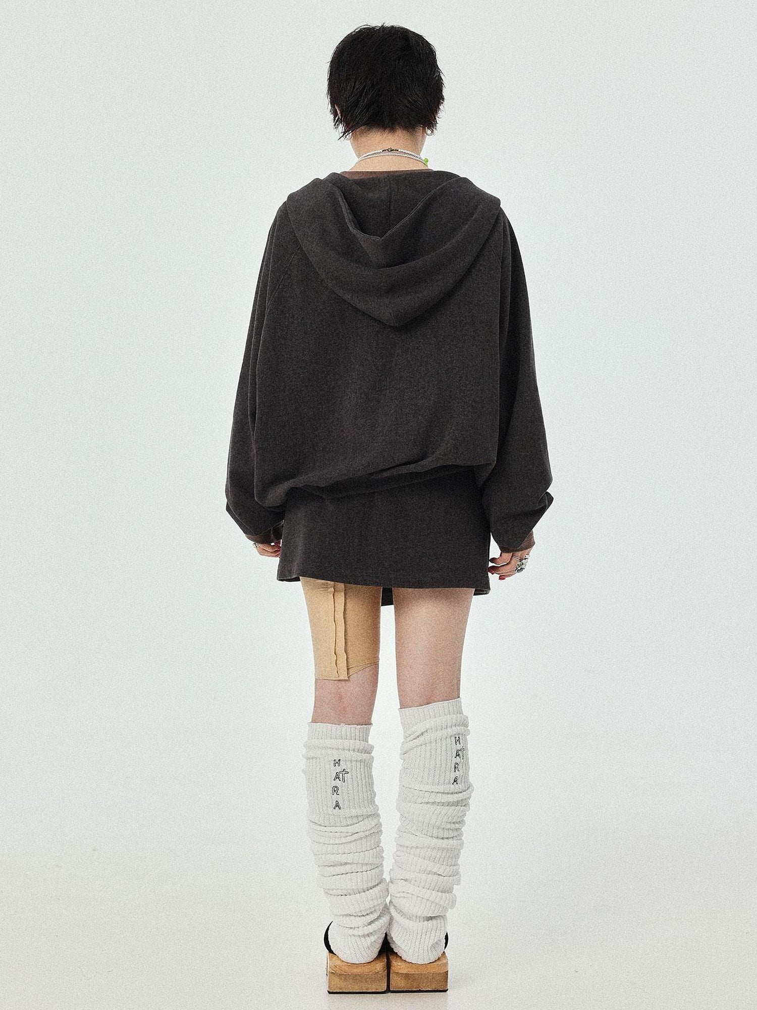 Achihara Renaissance Washed Hoodie V-Neck T-Shirt Long-Sleeve